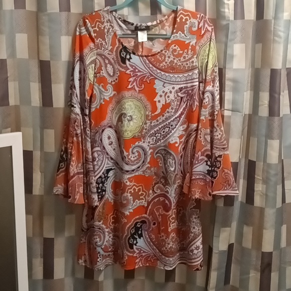 FINAL PRICE NWOT MSK multi-colored paisley designed dress w sheer bell sleeves M - Picture 3 of 8